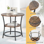 Rustic 2 Tier Round Side Table with Metal Frame