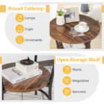 Rustic 2 Tier Round Side Table with Metal Frame
