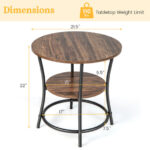 Rustic 2 Tier Round Side Table with Metal Frame