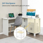 White L-Shaped Corner Desk with Shelves and Cable Holes