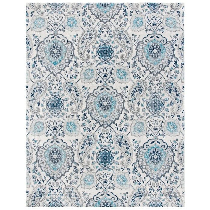 Coastal Blue Grey Damask Indoor Rug 5'1 x 7'6