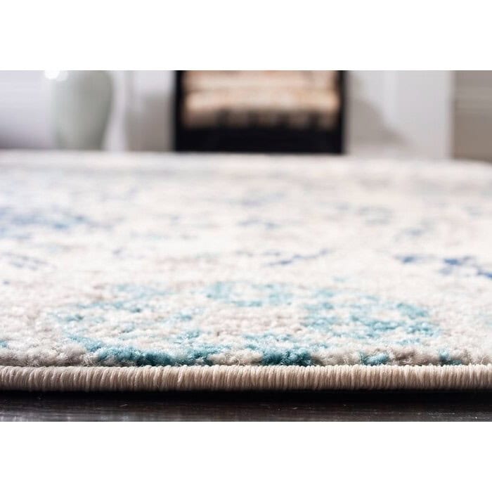 Coastal Blue Grey Damask Indoor Rug 5'1 x 7'6