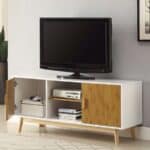 Solid Wood 47-Inch White TV Stand with Bamboo Accents