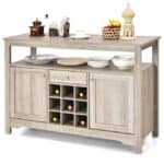 Gray Oak Wine Cabinet Buffet with Storage and Adjustable Shelves