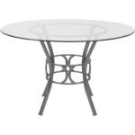 Round 48-Inch Glass Dining Table with Silver Metal Frame
