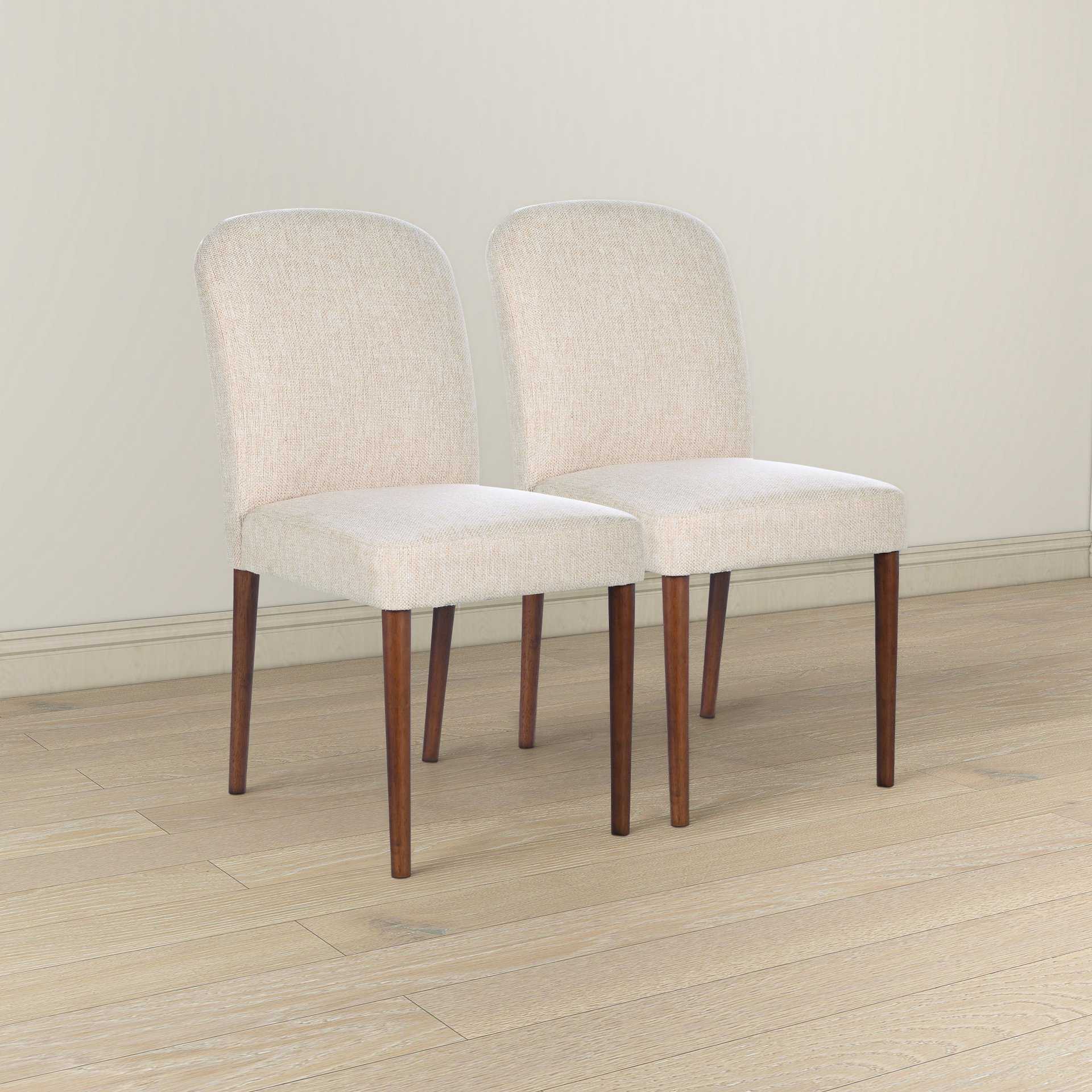 Beige Fabric Mid-Century Dining Chair with Wood Frame (Set of 2)