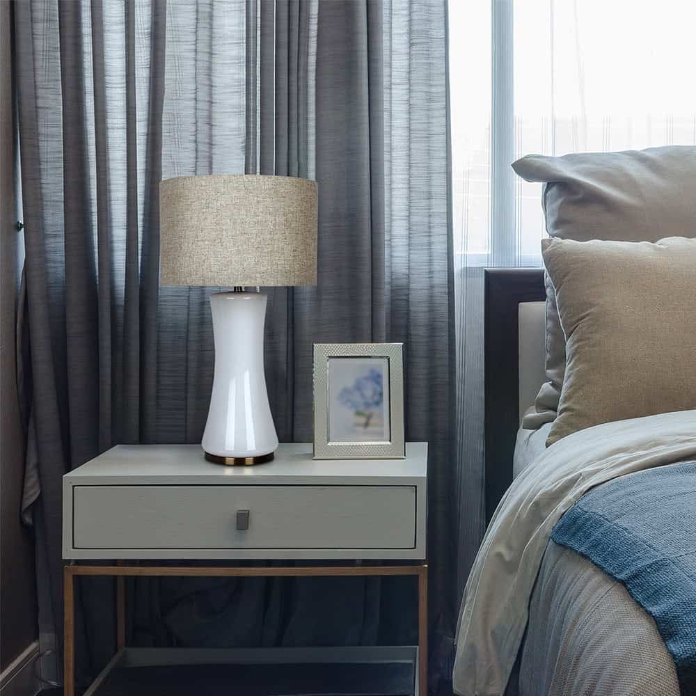 Brass Glass Table Lamp with Metal Base and Linen Shade