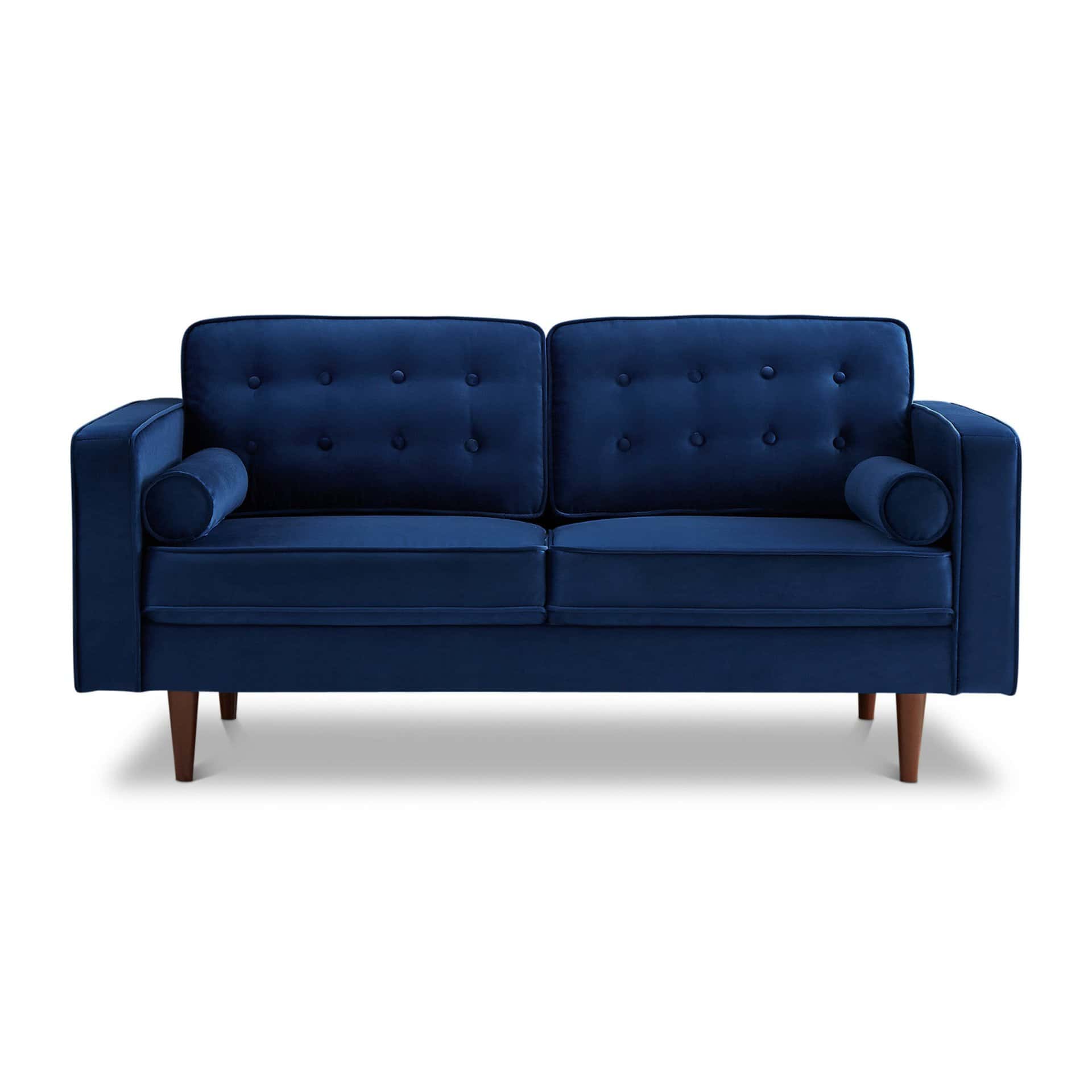 Blue Velvet Loveseat with Mid-Century Modern Design
