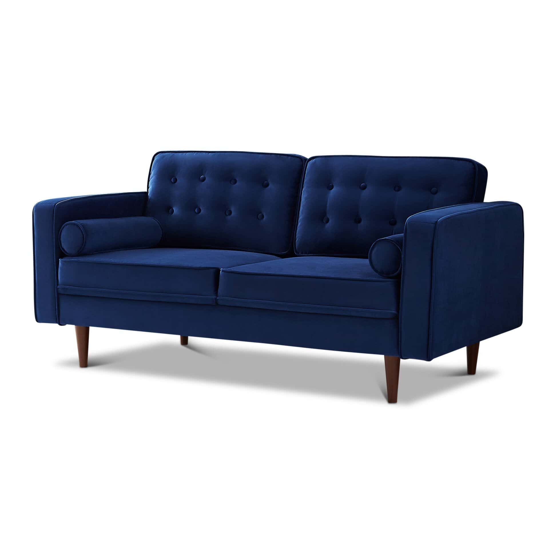 Blue Velvet Loveseat with Mid-Century Modern Design