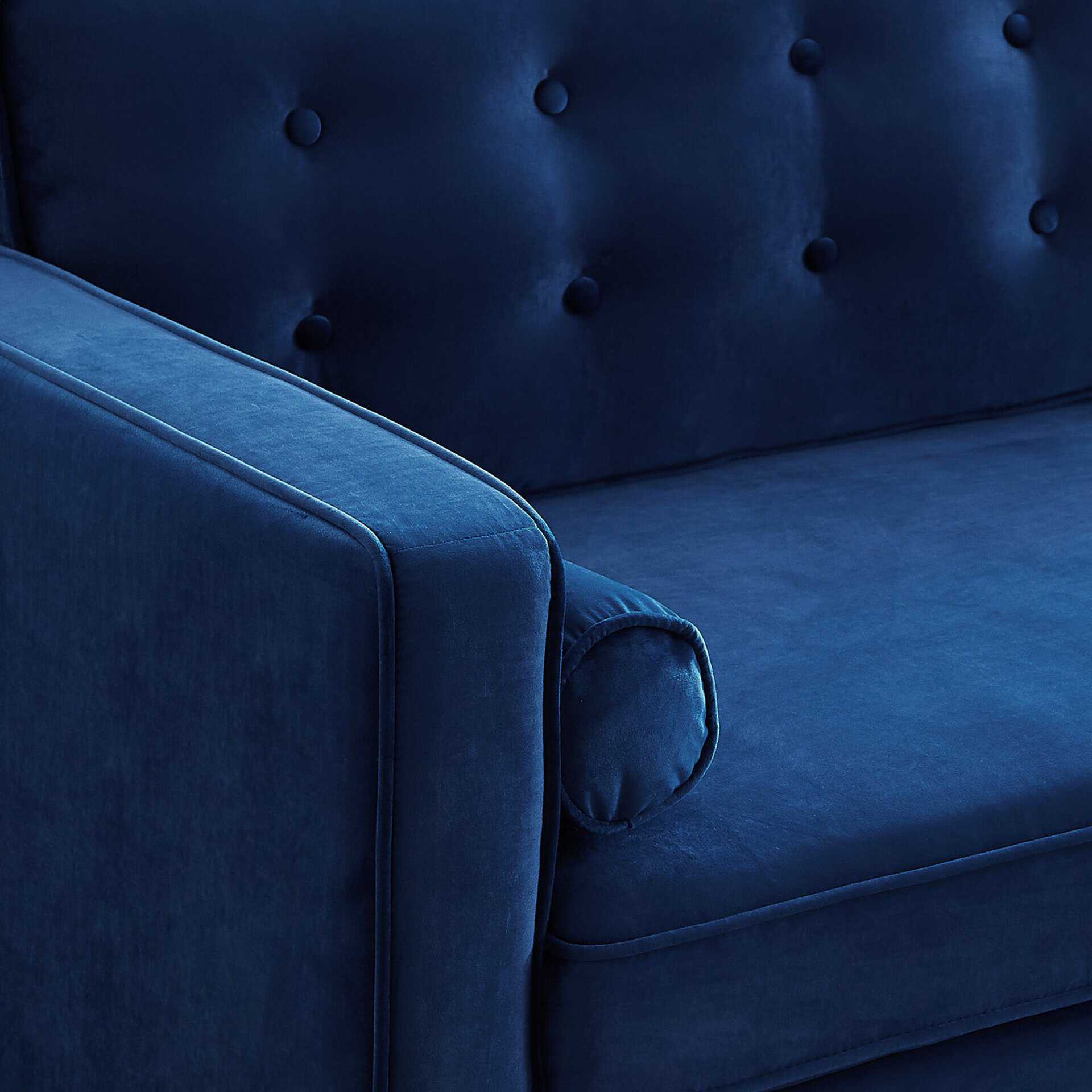 Blue Velvet Loveseat with Mid-Century Modern Design