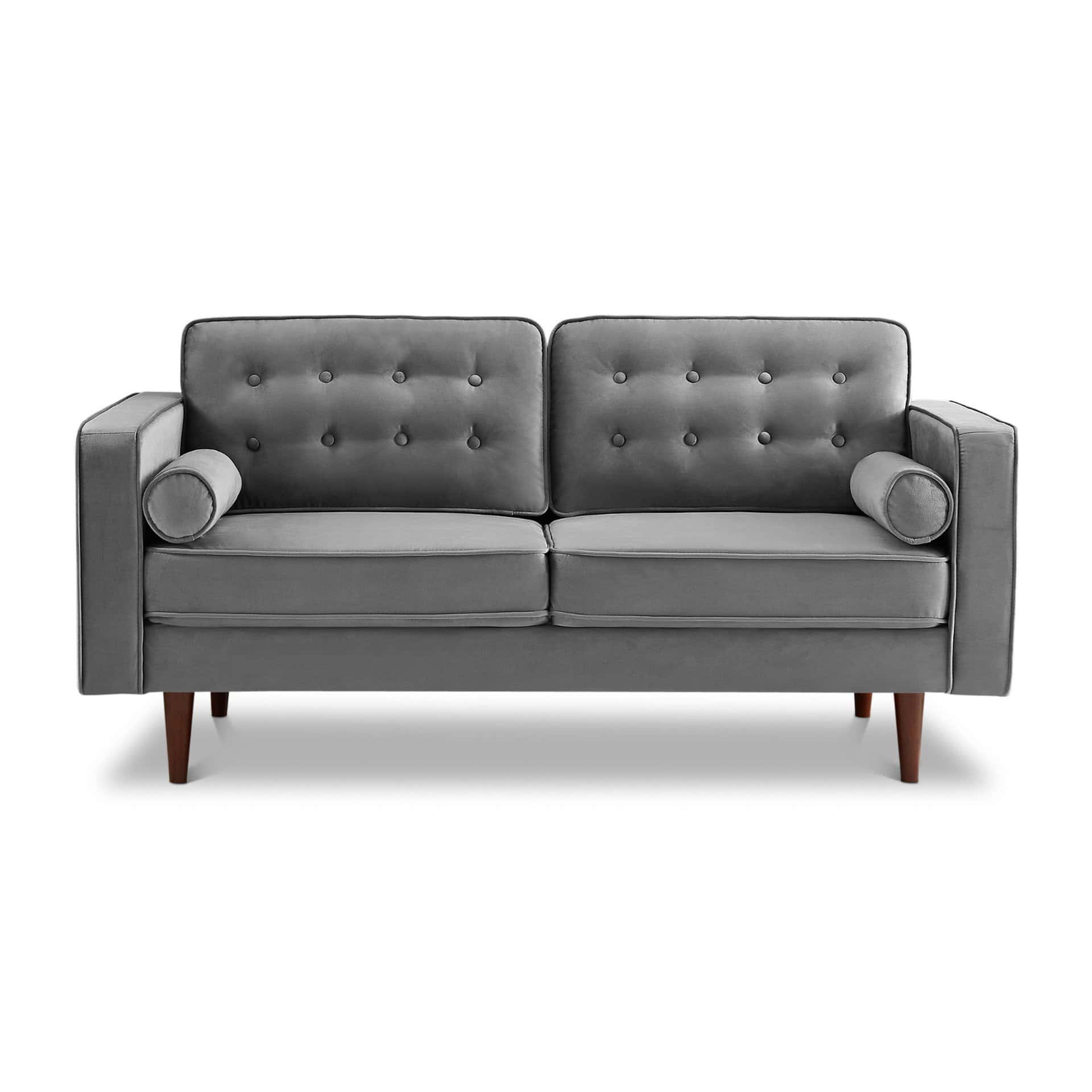 Grey Velvet Loveseat with Mid-Century Modern Design