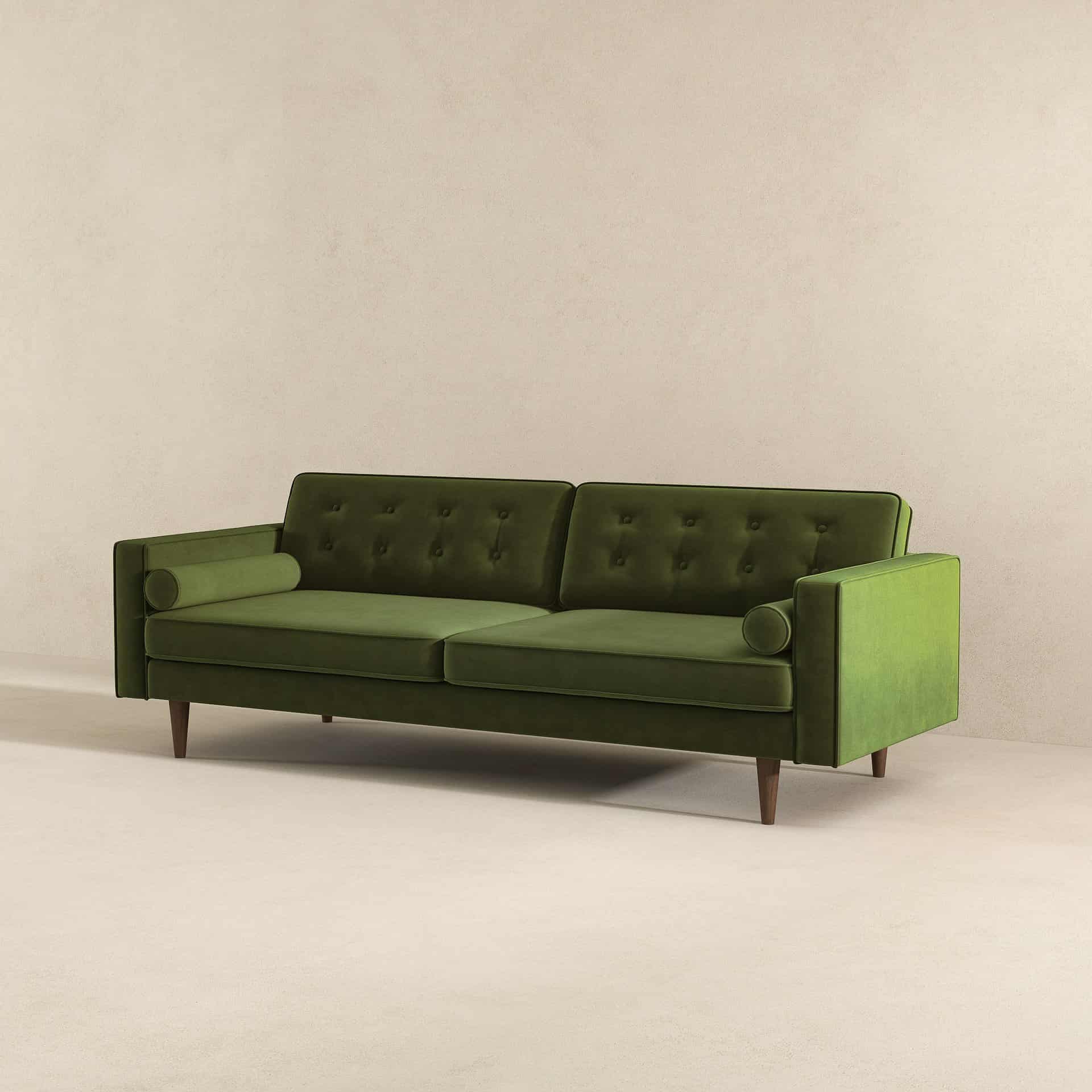 Green Velvet Mid-Century Modern Sofa With Removable Legs