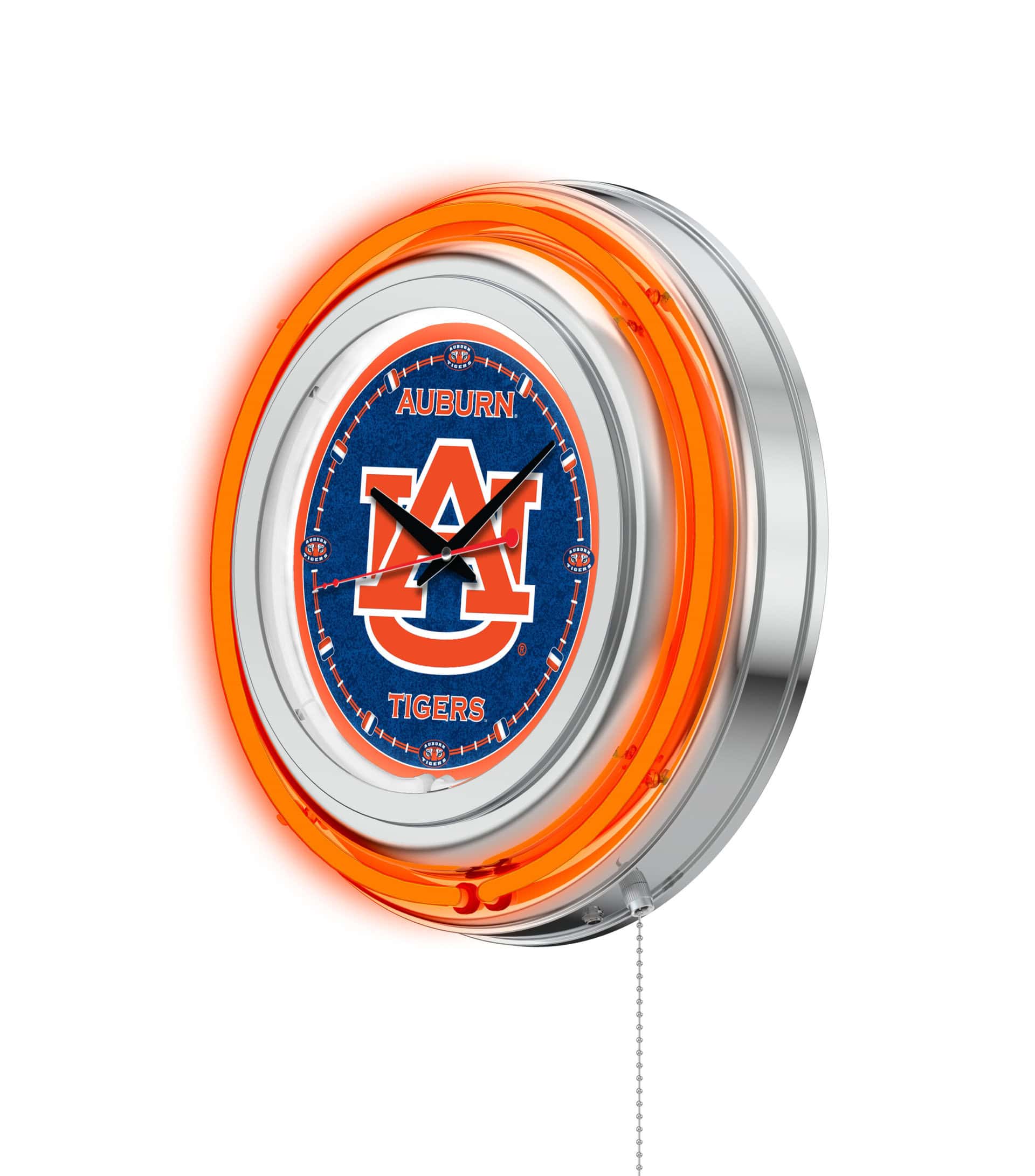 Auburn University 15-Inch Neon Logo Clock in Chrome