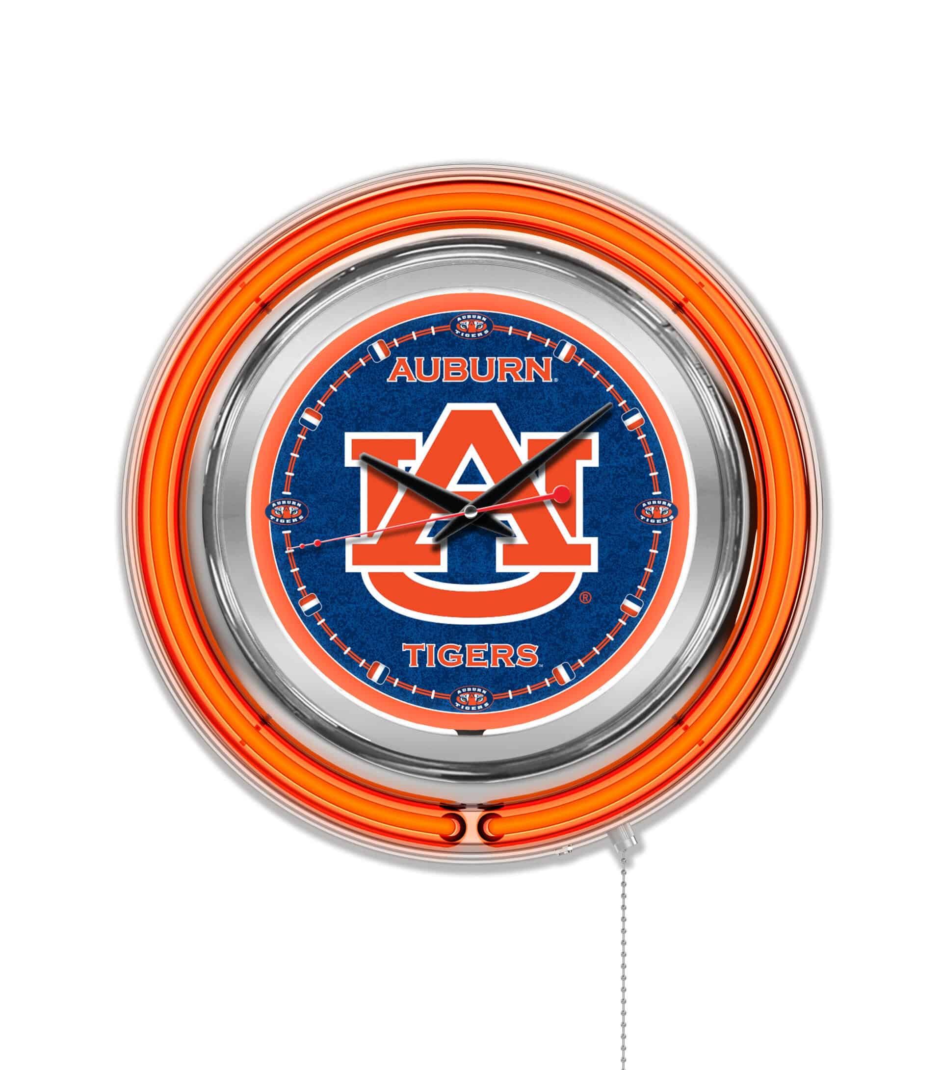 Auburn University 15-Inch Neon Logo Clock in Chrome