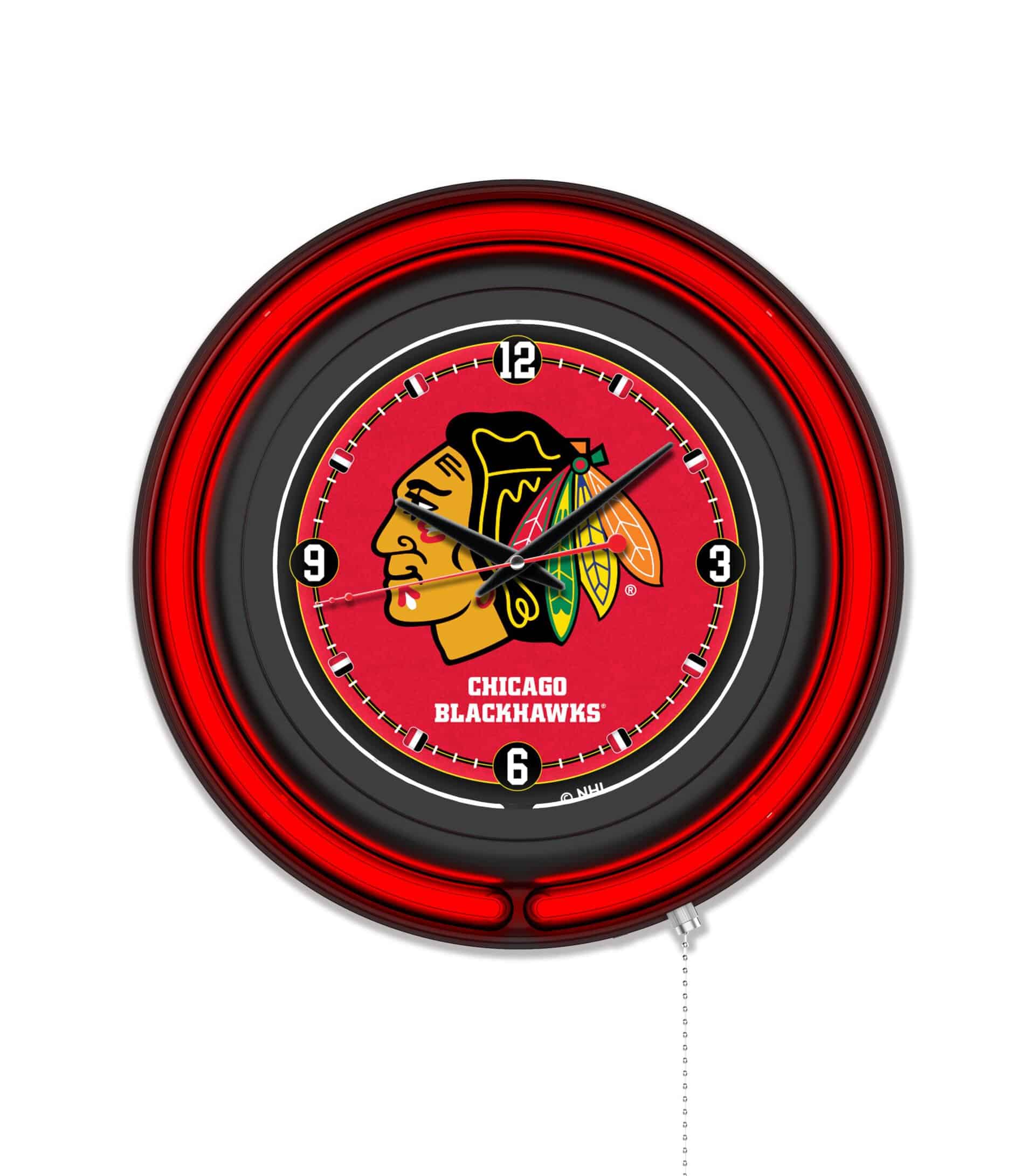 Chicago Blackhawks 15-Inch Neon Logo Clock in Black