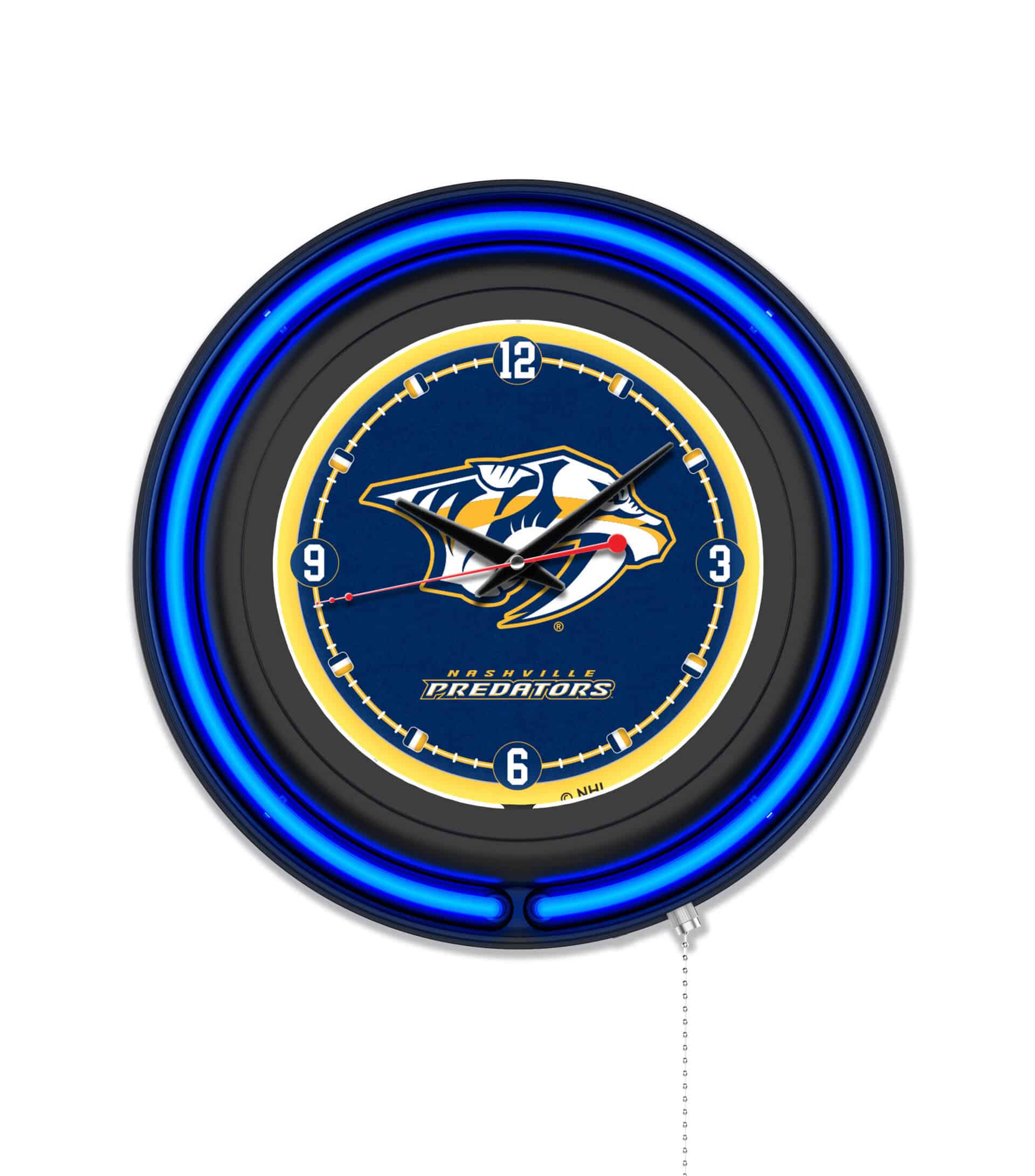 Nashville Predators 15-Inch Neon Logo Clock in Black