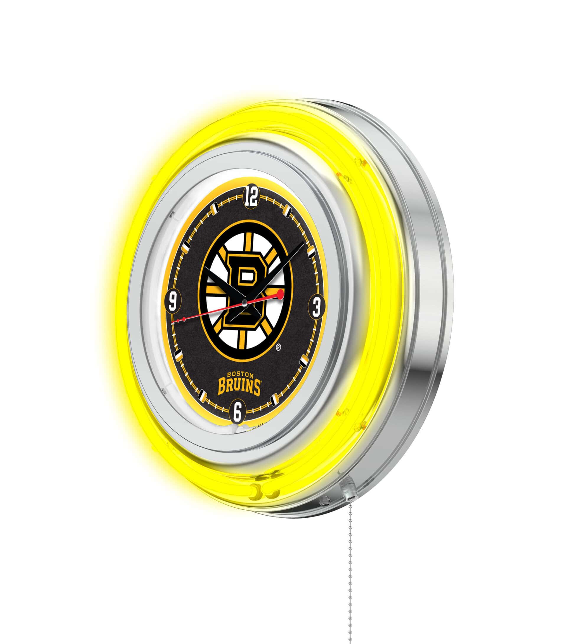 Boston Bruins 15-Inch Neon Logo Clock in Chrome
