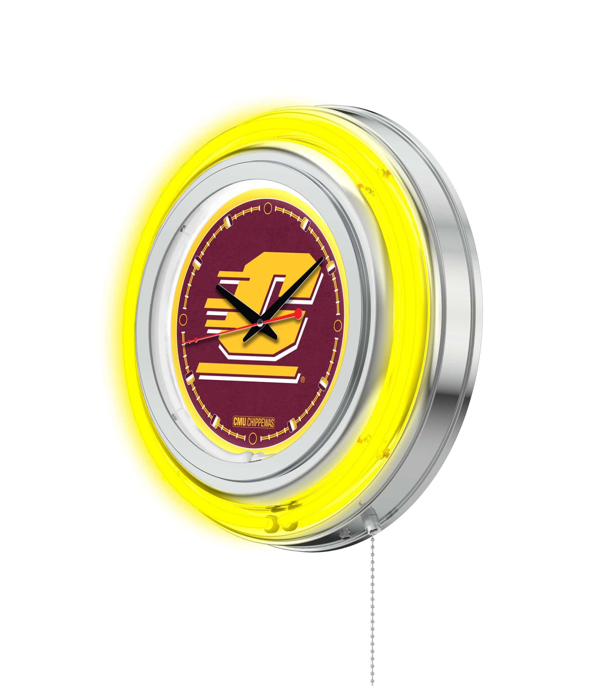 Central Michigan University 15-Inch Neon Logo Clock in Chrome