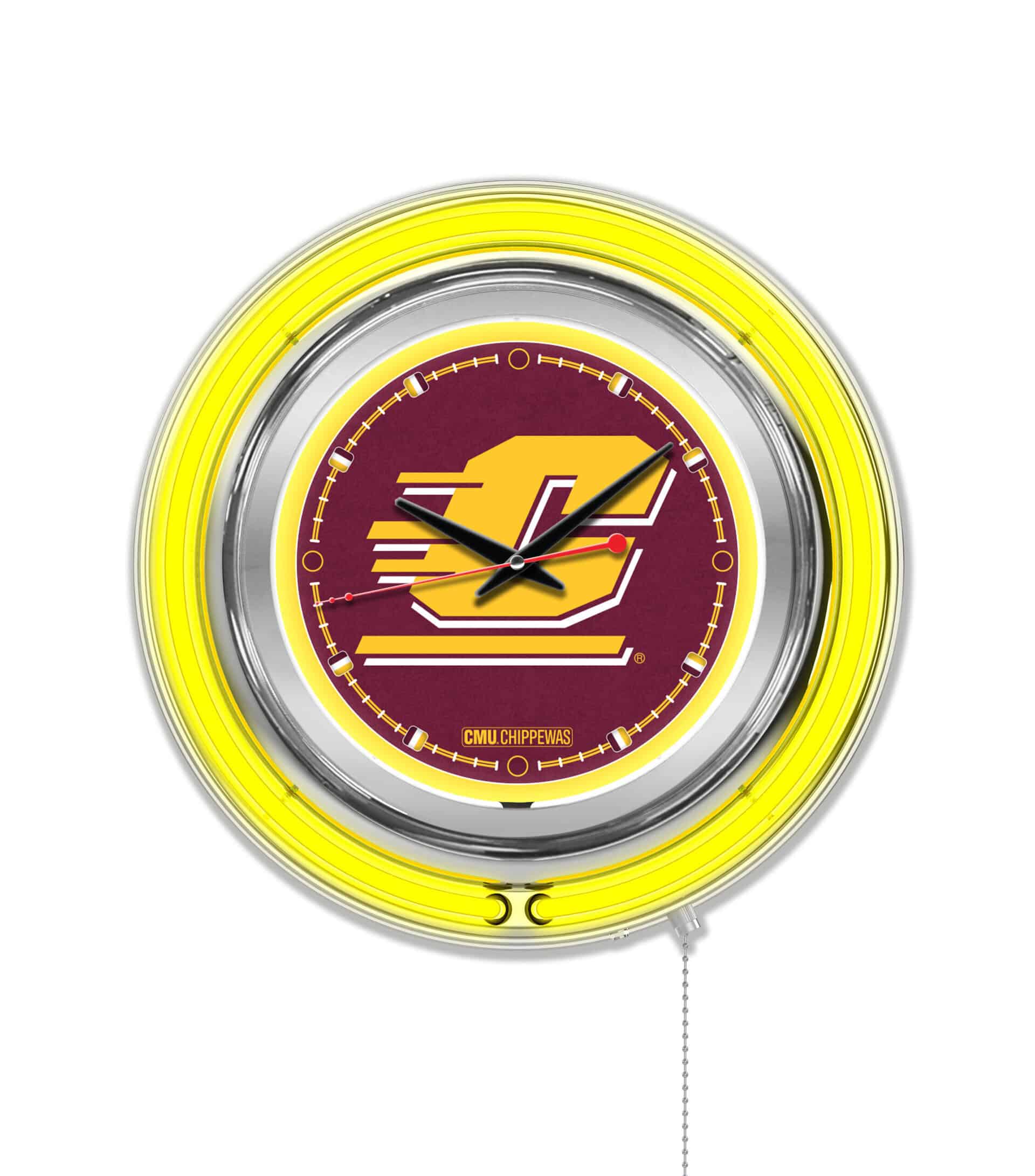 Central Michigan University 15-Inch Neon Logo Clock in Chrome