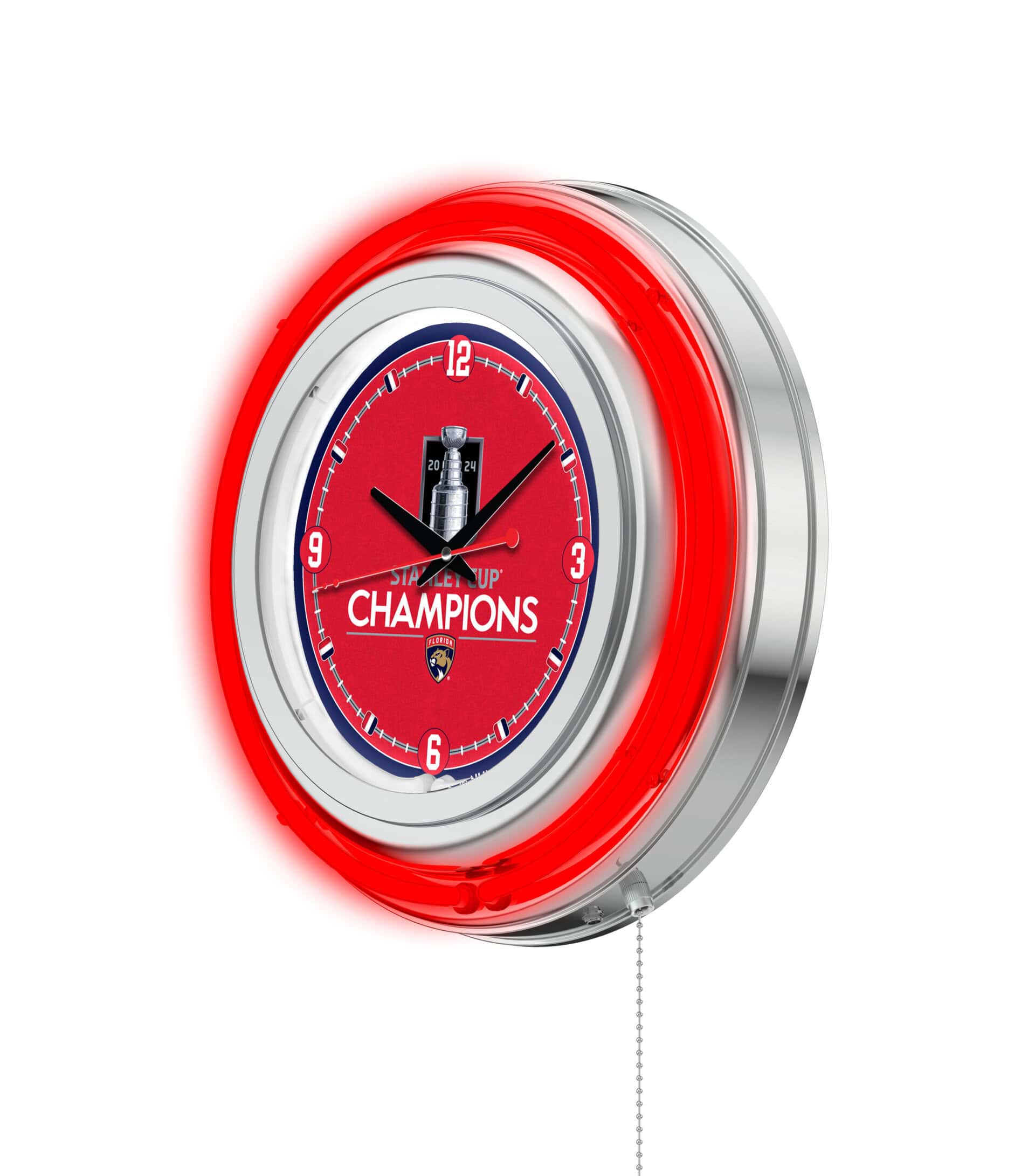 Florida Panthers - 2024 Stanley Cup 15-Inch Neon Logo Clock in Chrome