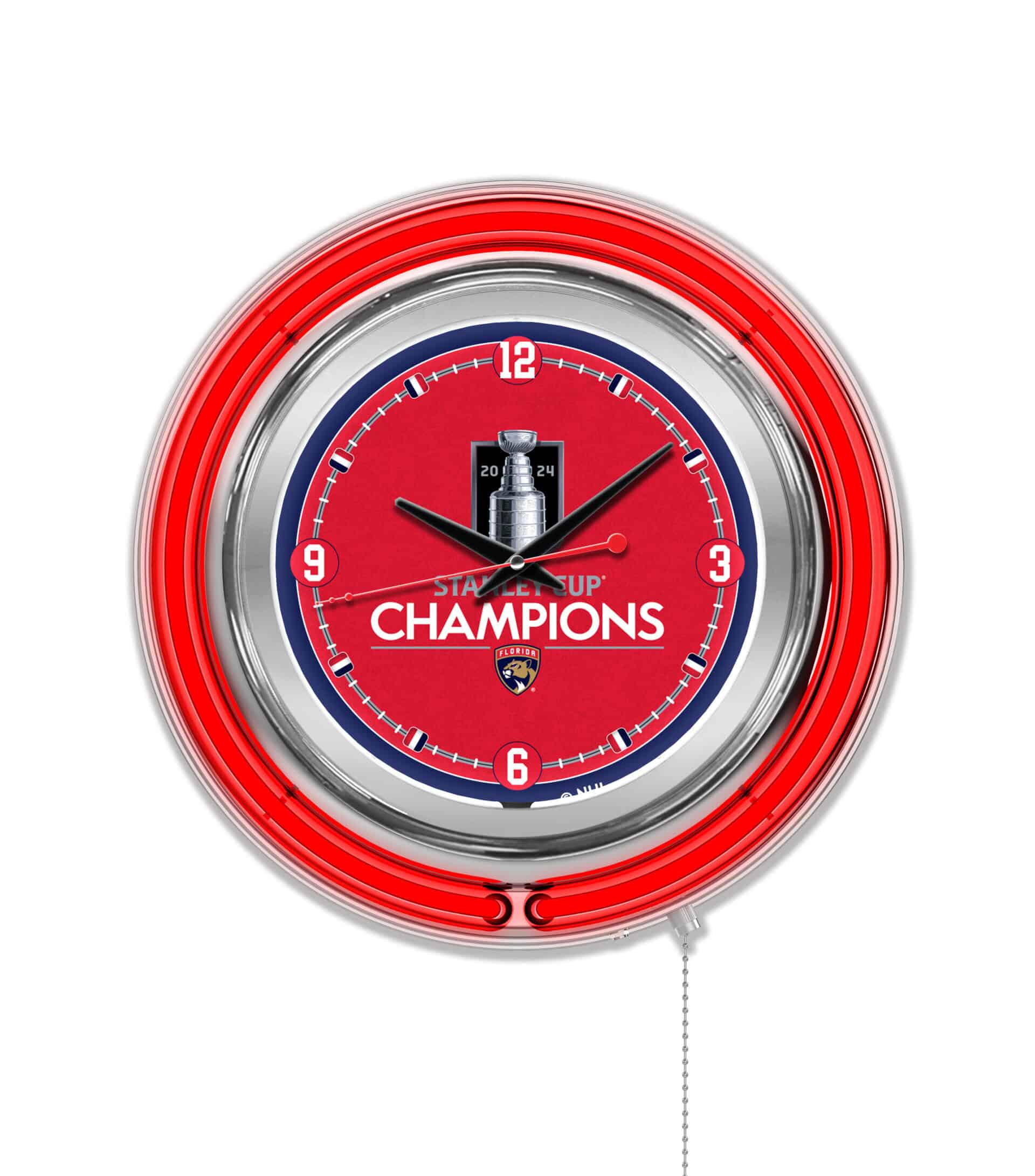 Florida Panthers - 2024 Stanley Cup 15-Inch Neon Logo Clock in Chrome
