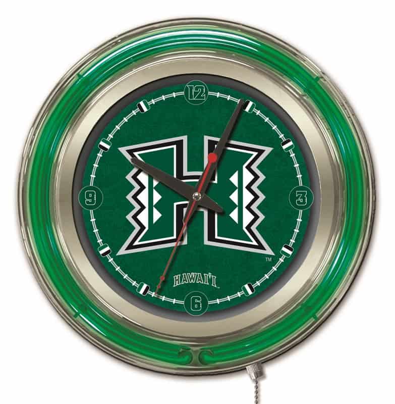 University of Hawaii 15-Inch Neon Logo Clock in Chrome