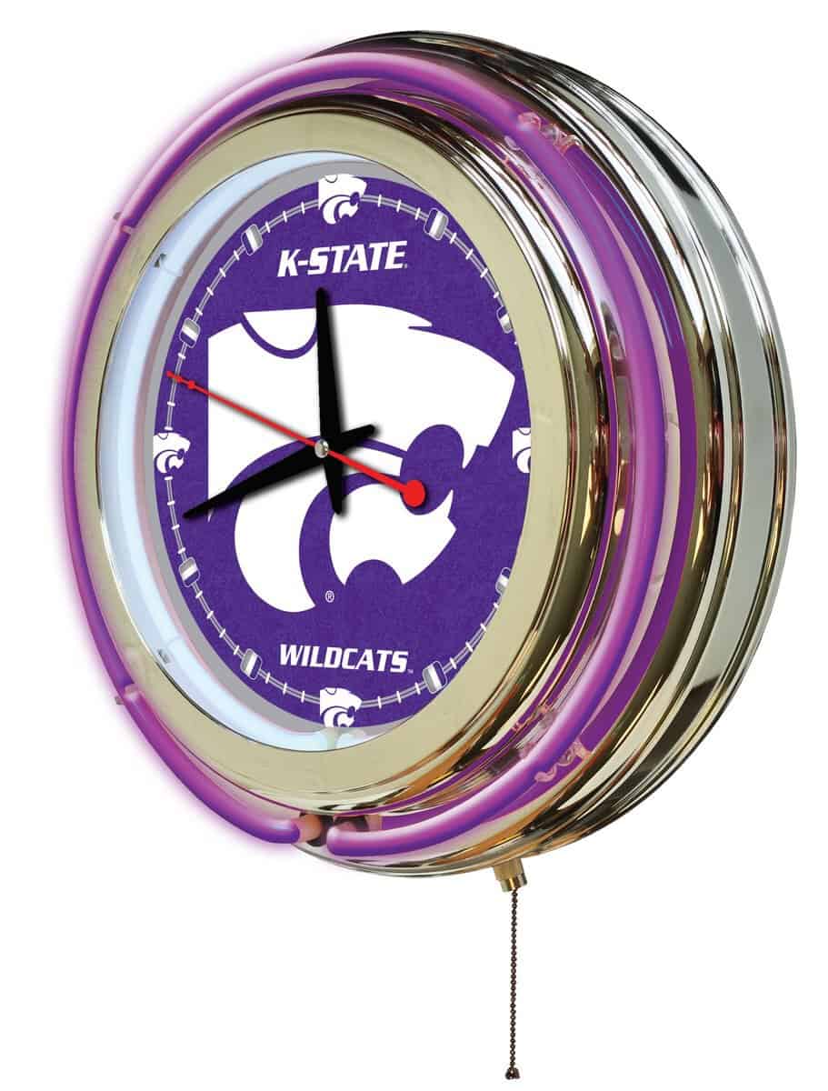 Kansas State University 15-Inch Neon Logo Clock in Chrome