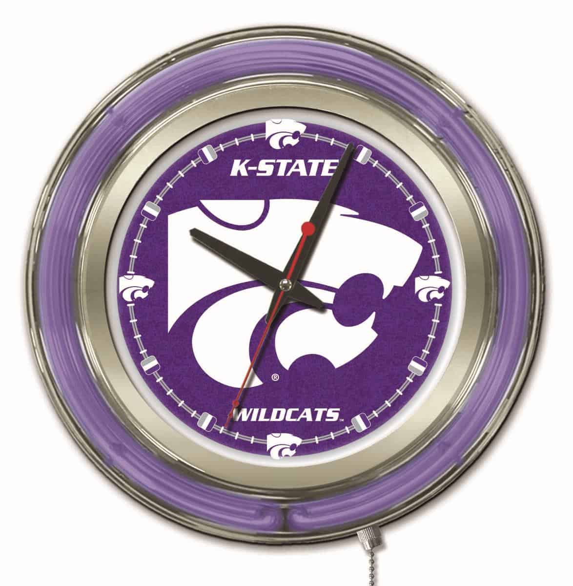 Kansas State University 15-Inch Neon Logo Clock in Chrome