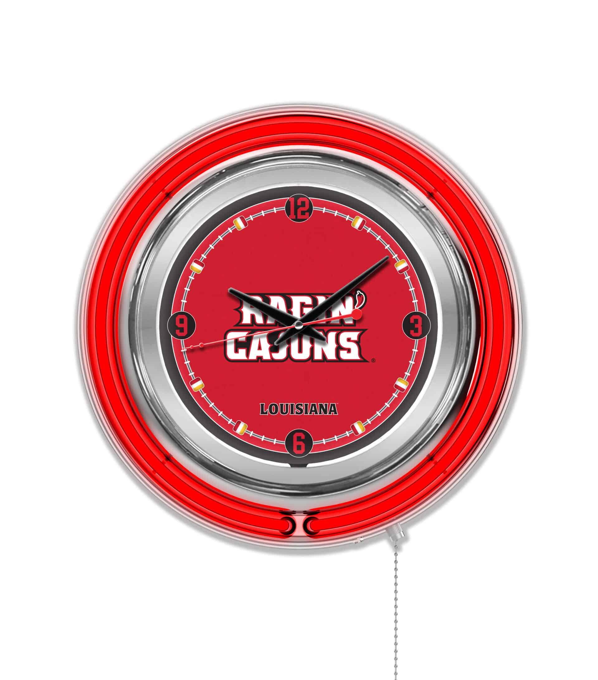 University of Louisiana at Lafayette 15-Inch Neon Logo Clock in Chrome