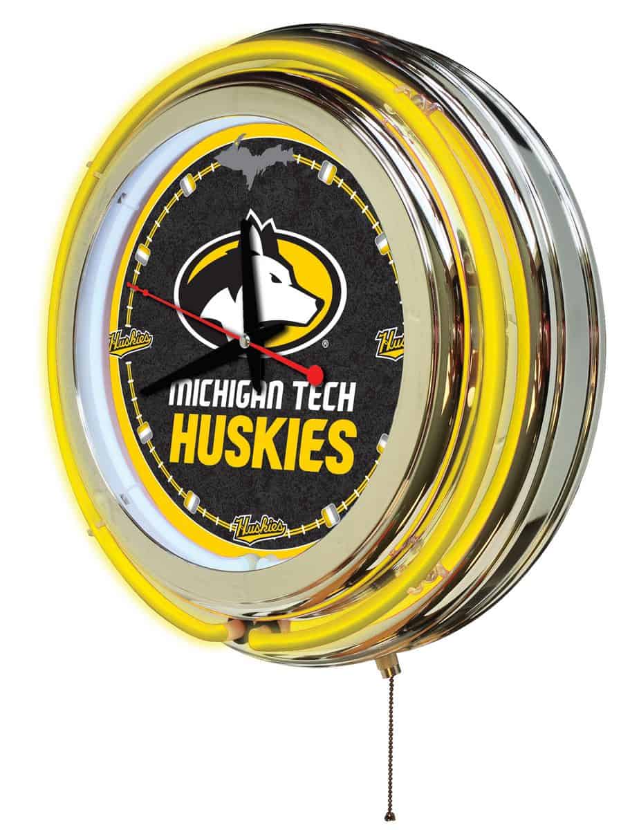 Michigan Tech University 15-Inch Neon Logo Clock in Chrome