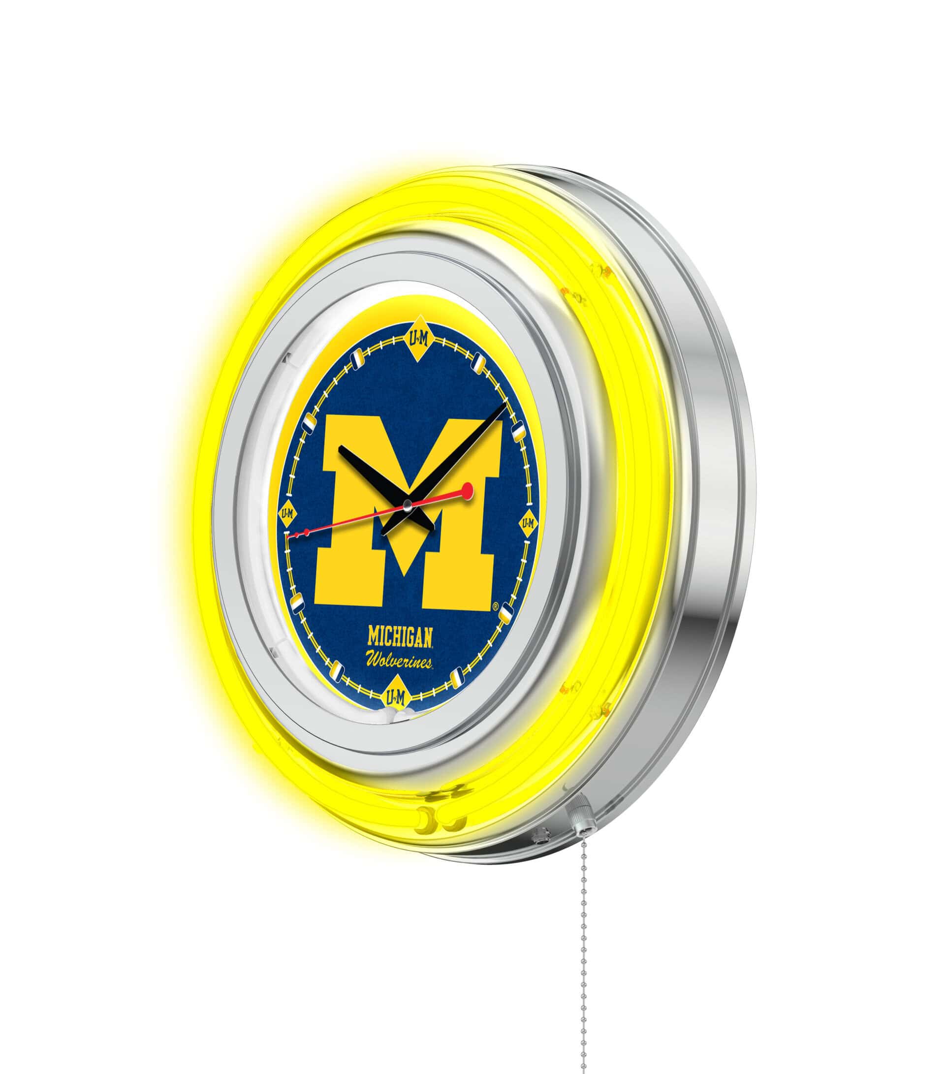 University of Michigan 15-Inch Neon Logo Clock in Chrome