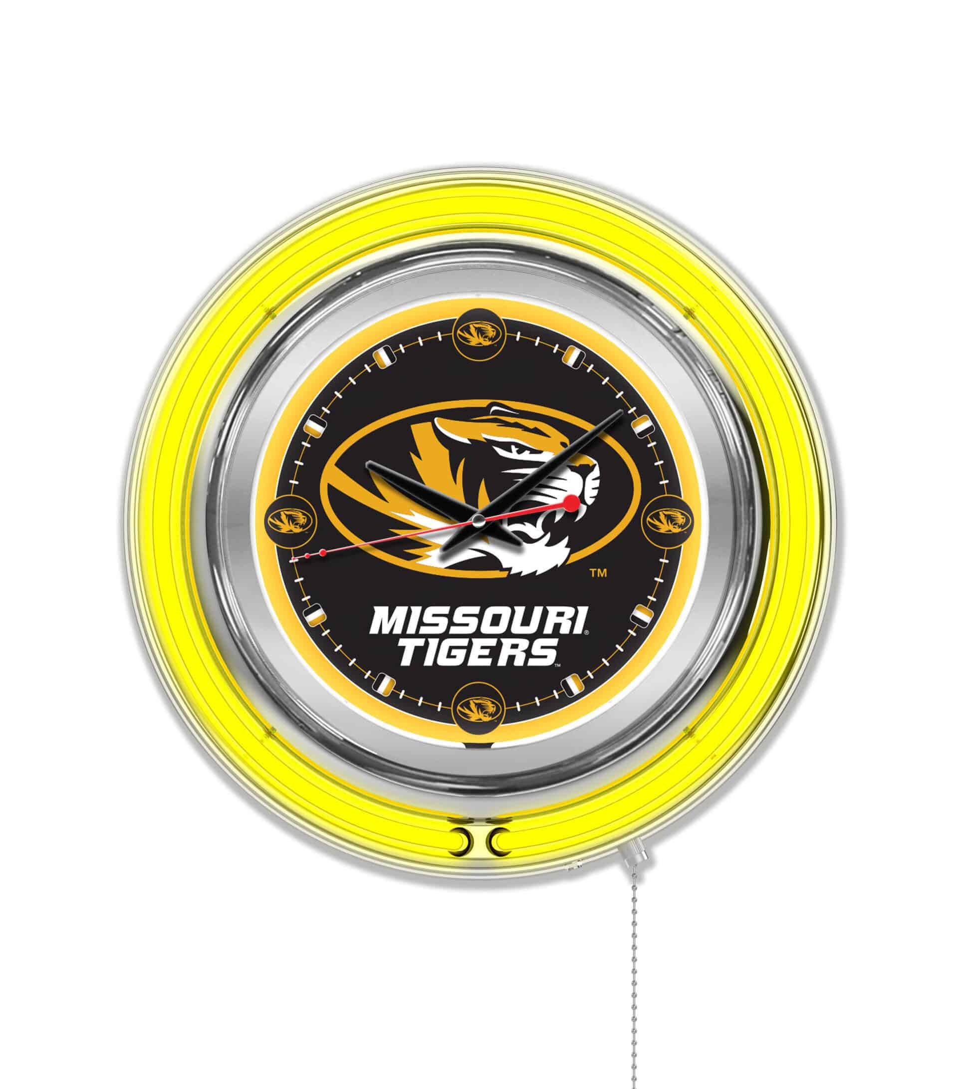 University of Missouri 15-Inch Neon Logo Clock in Chrome