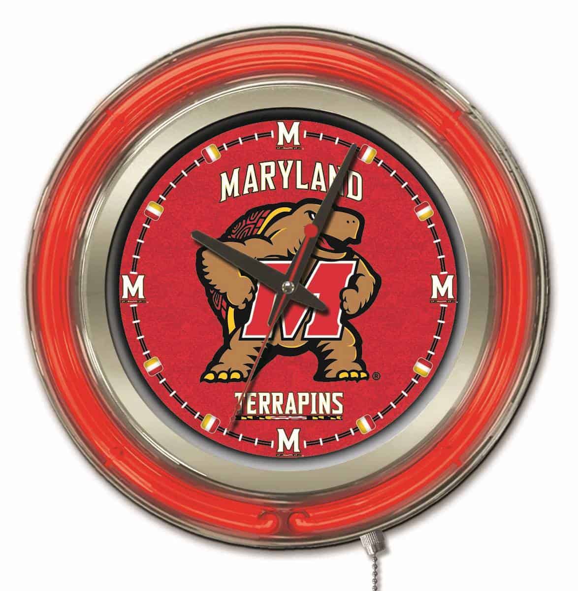 University of Maryland 15-Inch Neon Logo Clock in Chrome