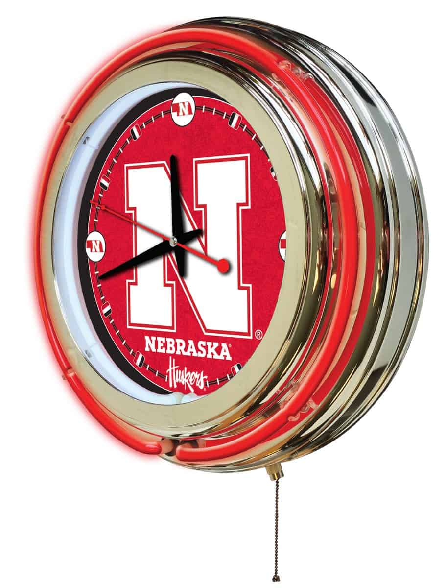 University of Nebraska 15-Inch Neon Logo Clock in Chrome