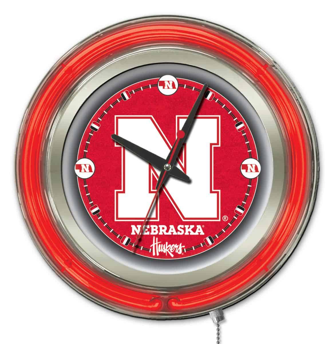 University of Nebraska 15-Inch Neon Logo Clock in Chrome
