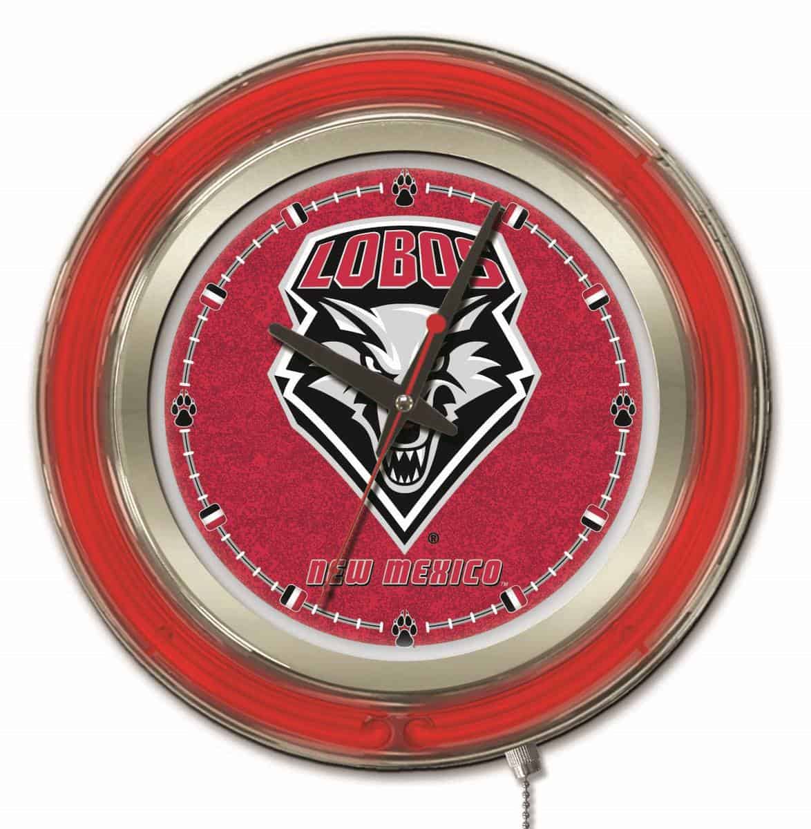 University of New Mexico 15-Inch Neon Logo Clock in Chrome