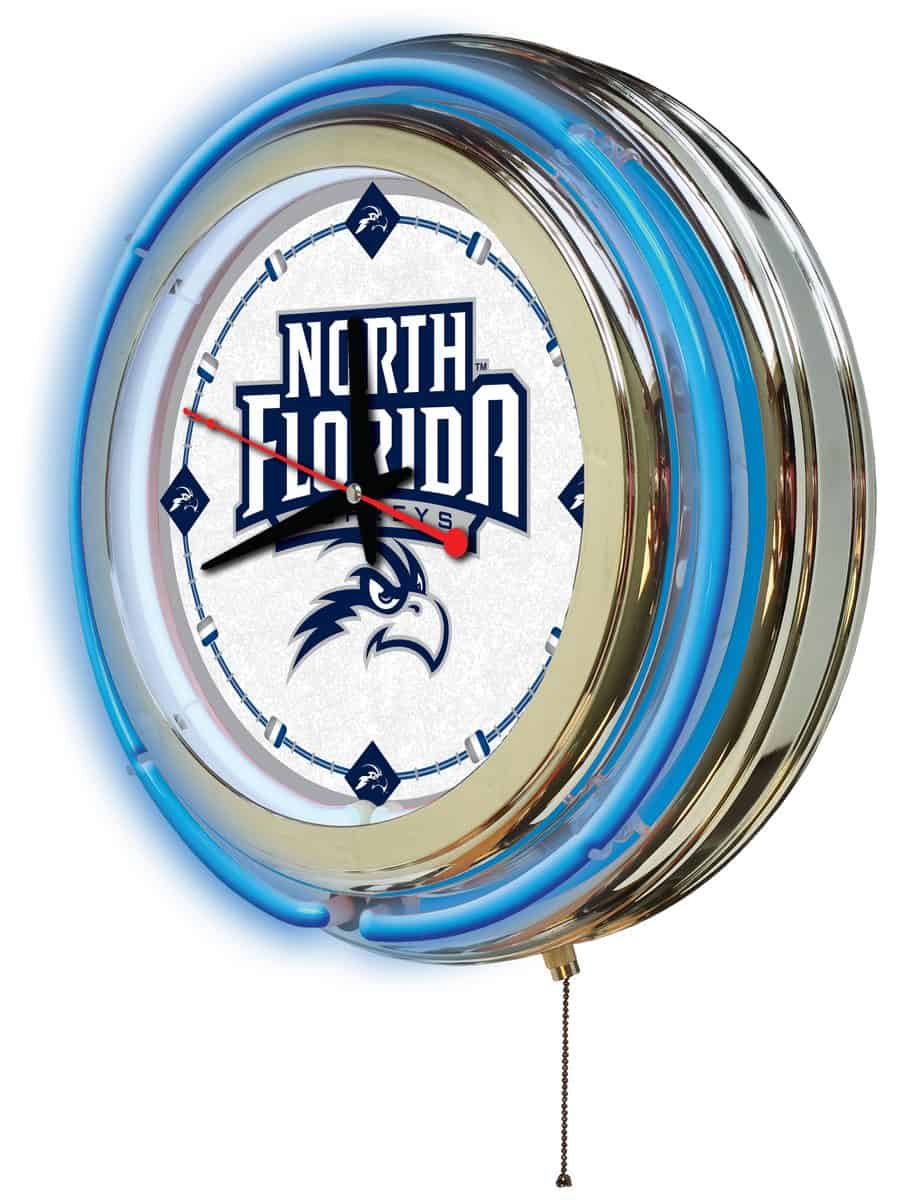 University of North Florida 15-Inch Neon Logo Clock in Chrome
