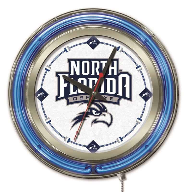 University of North Florida 15-Inch Neon Logo Clock in Chrome
