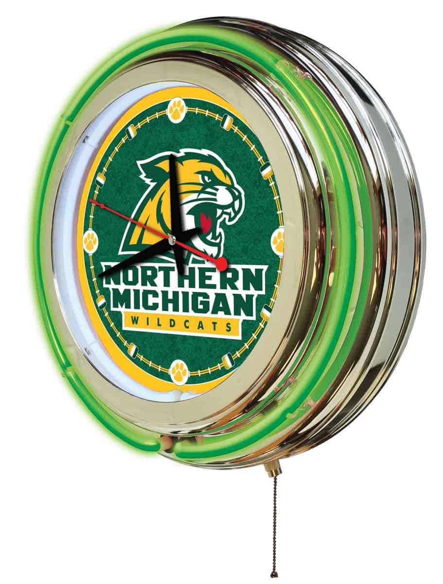Northern Michigan University 15-Inch Neon Logo Clock in Chrome