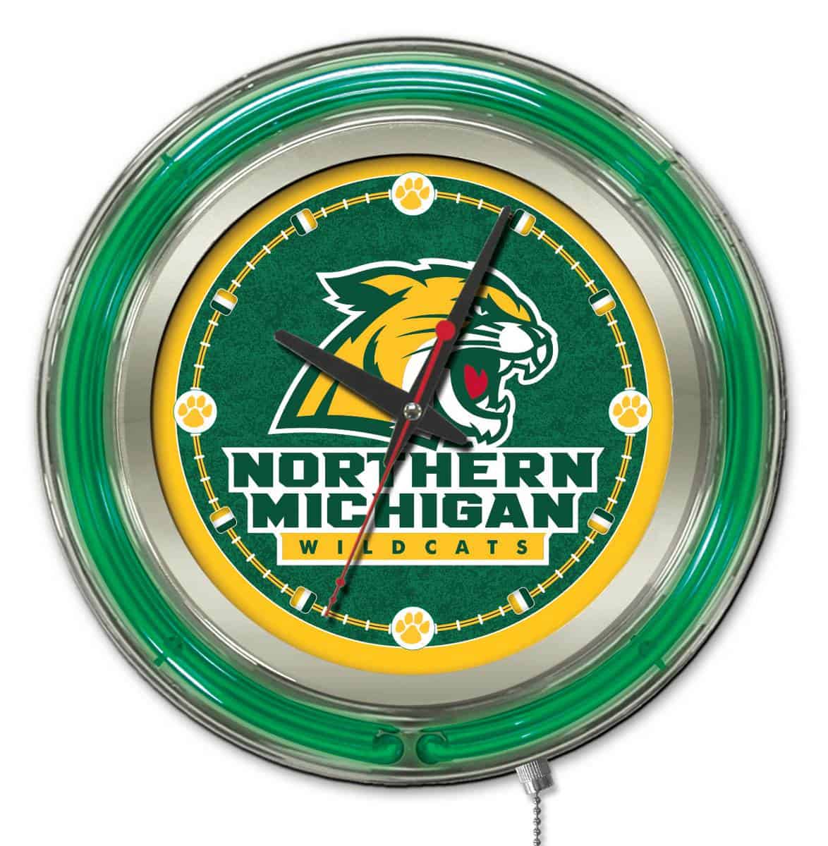 Northern Michigan University 15-Inch Neon Logo Clock in Chrome