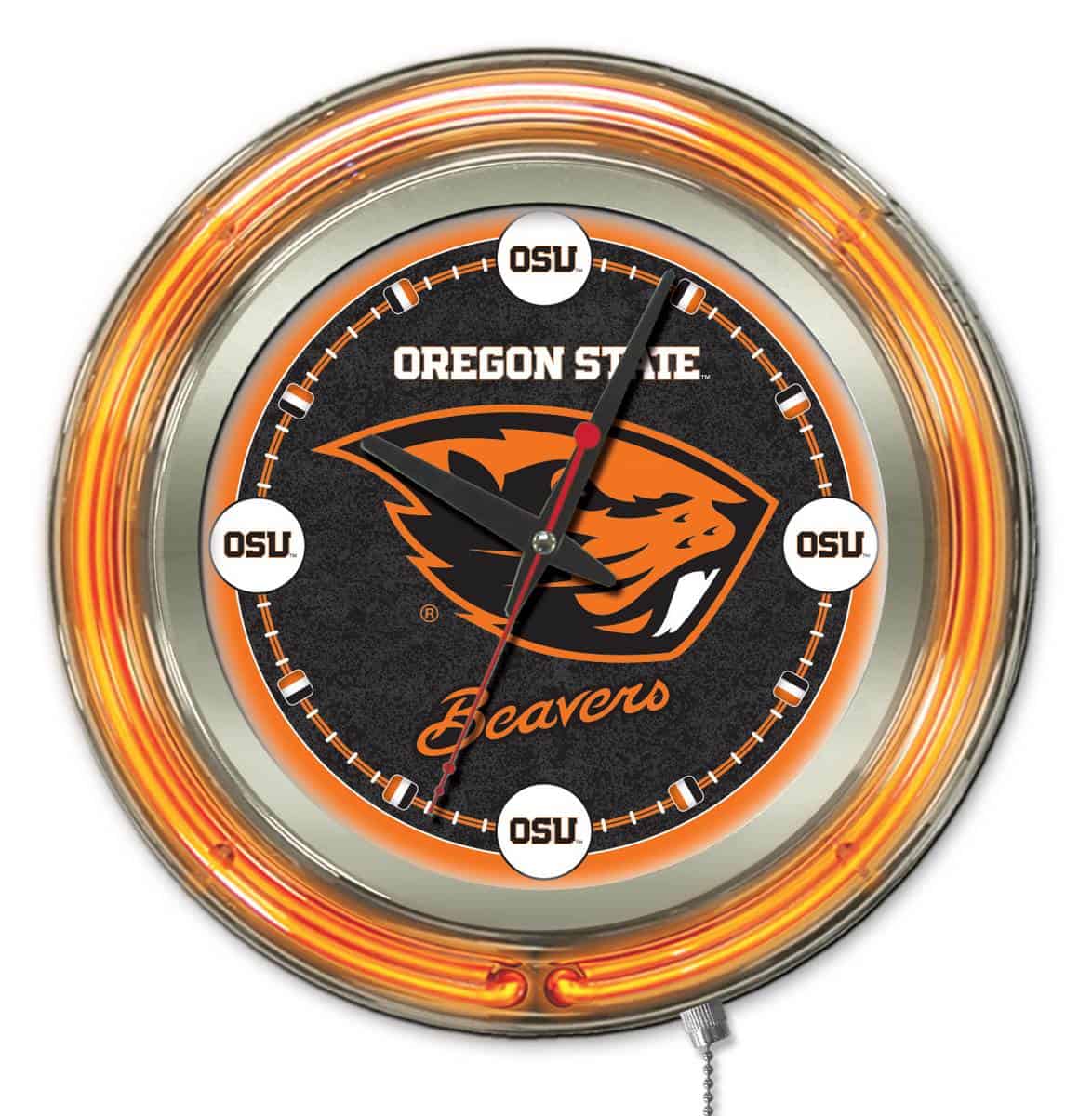 Oregon State University 15-Inch Neon Logo Clock in Chrome
