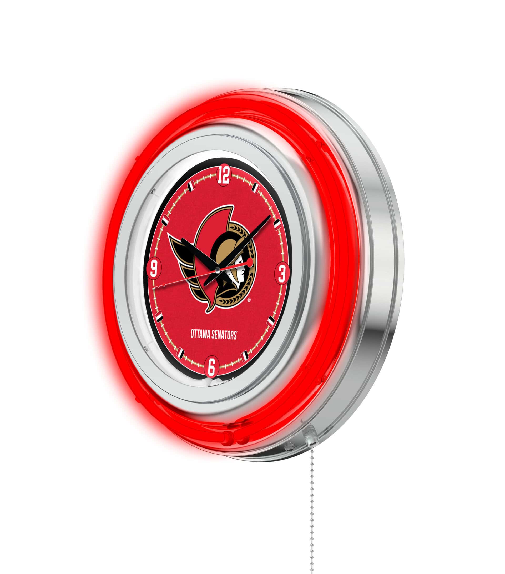 Ottawa Senators 15-Inch Neon Logo Clock in Chrome