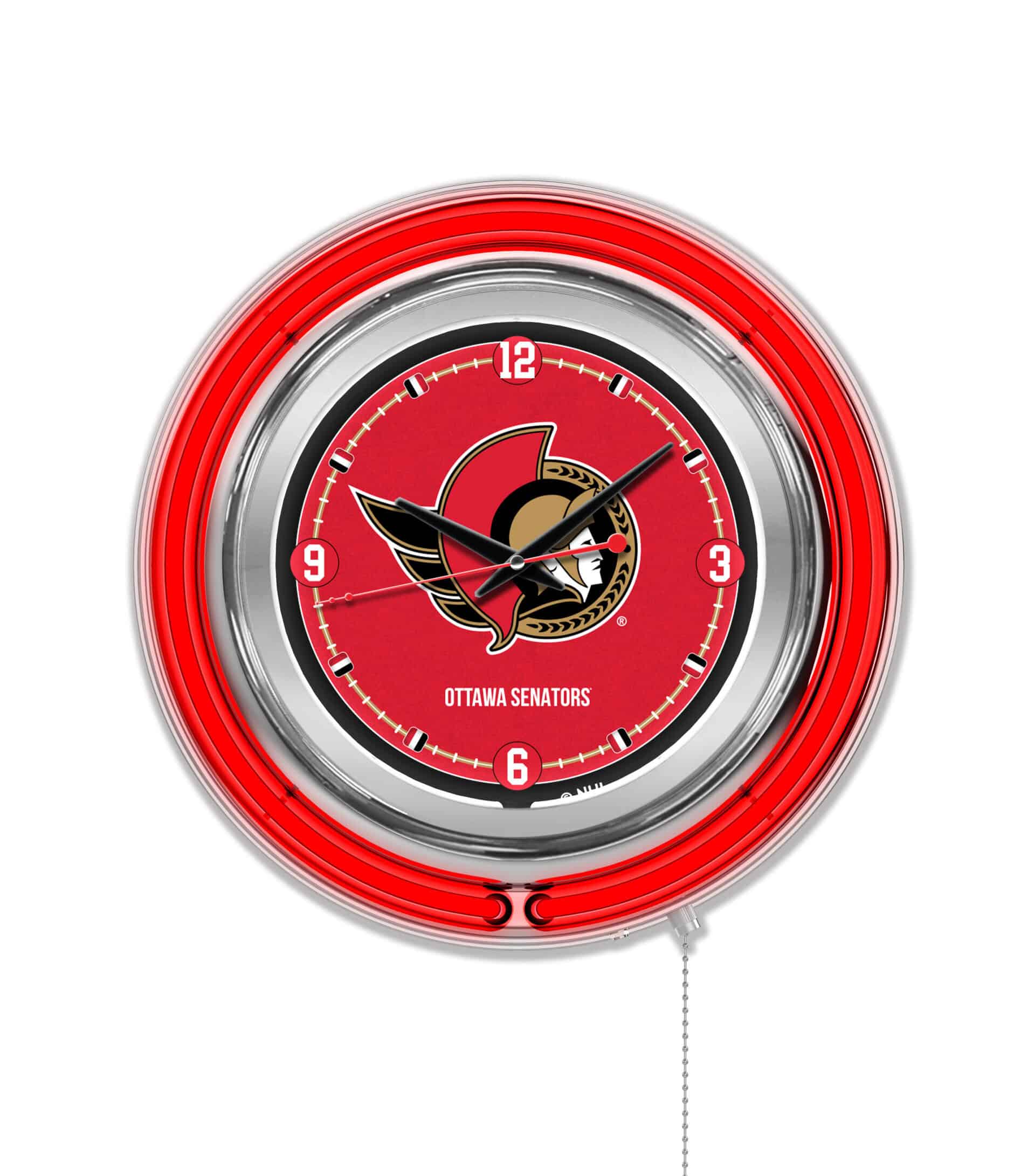 Ottawa Senators 15-Inch Neon Logo Clock in Chrome