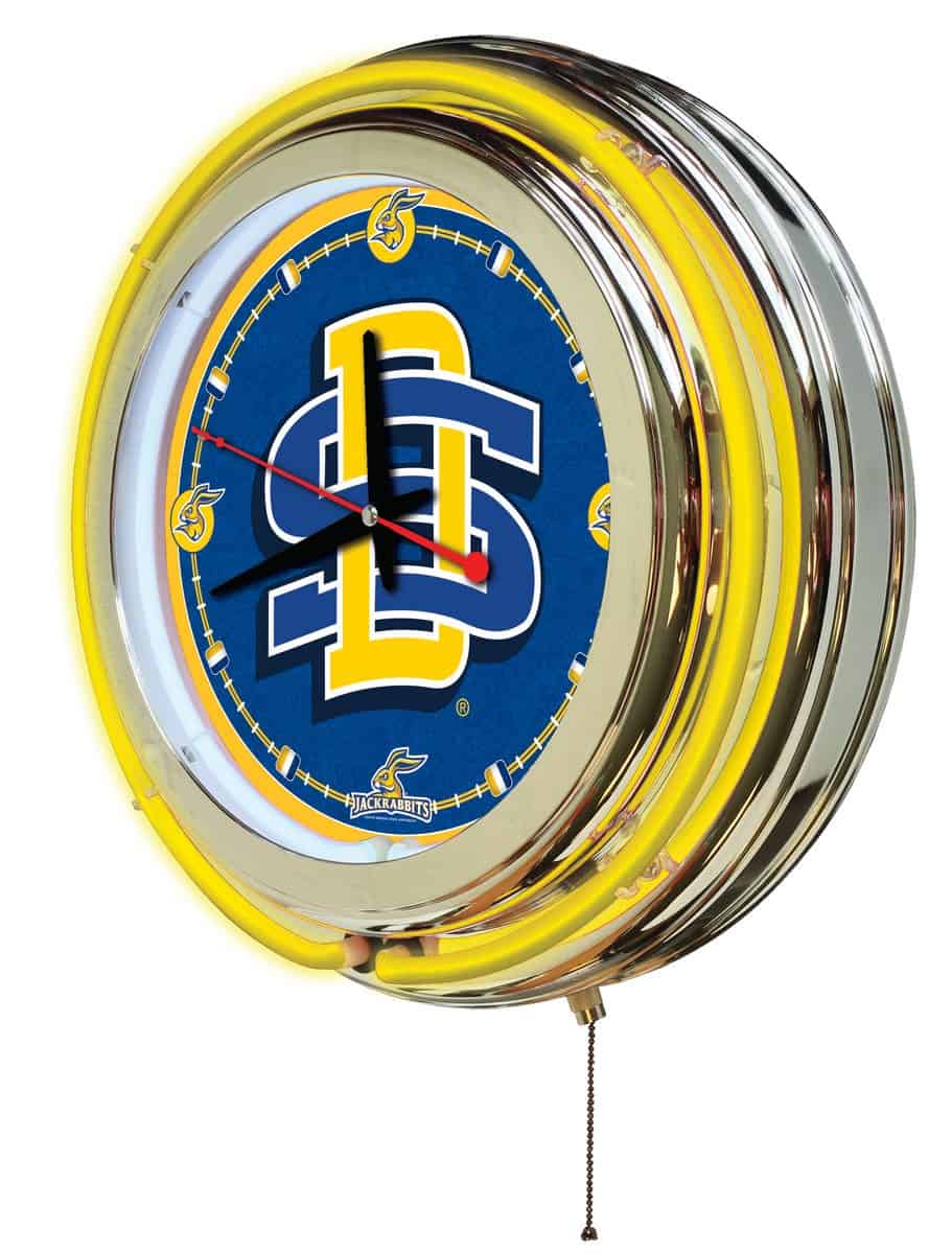 South Dakota State University 15-Inch Neon Logo Clock in Chrome