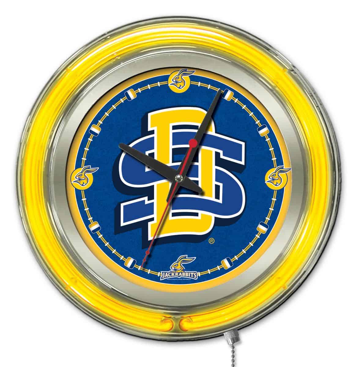 South Dakota State University 15-Inch Neon Logo Clock in Chrome