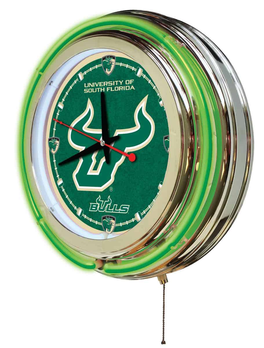 University of South Florida 15-Inch Neon Logo Clock in Chrome