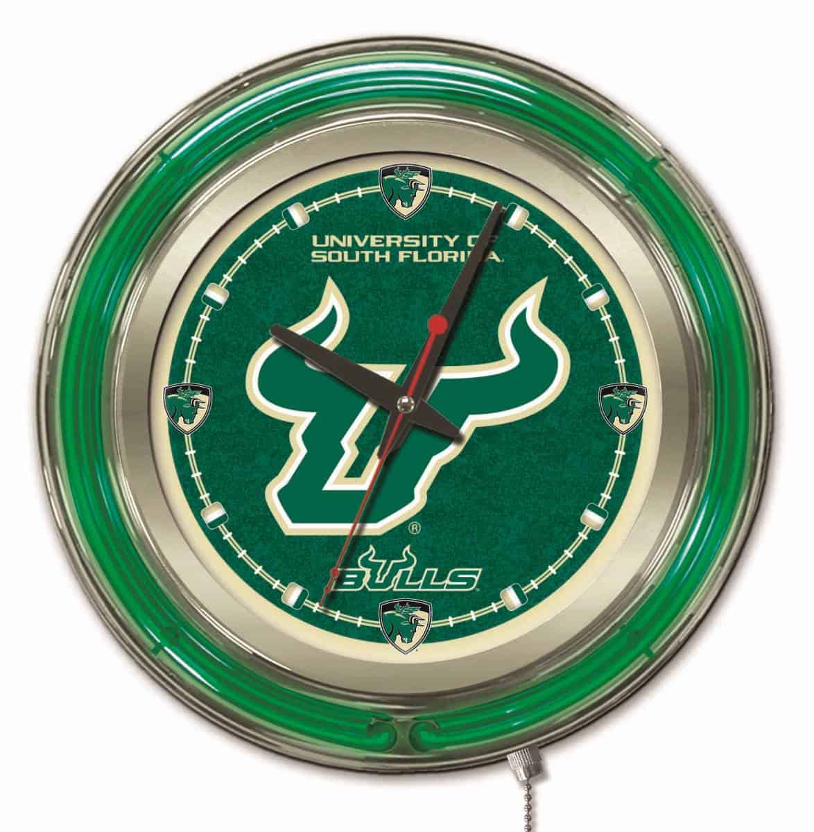 University of South Florida 15-Inch Neon Logo Clock in Chrome