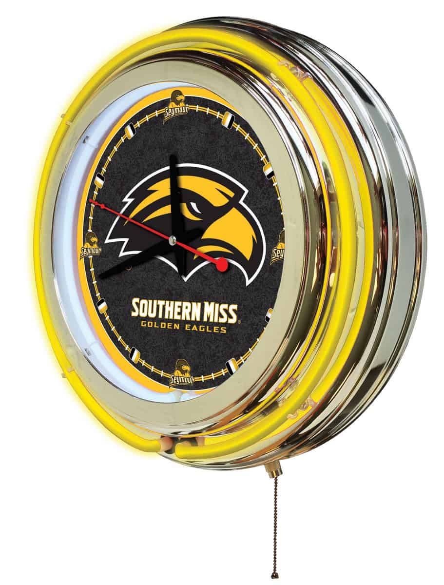 University of Southern Mississippi 15-Inch Neon Logo Clock in Chrome