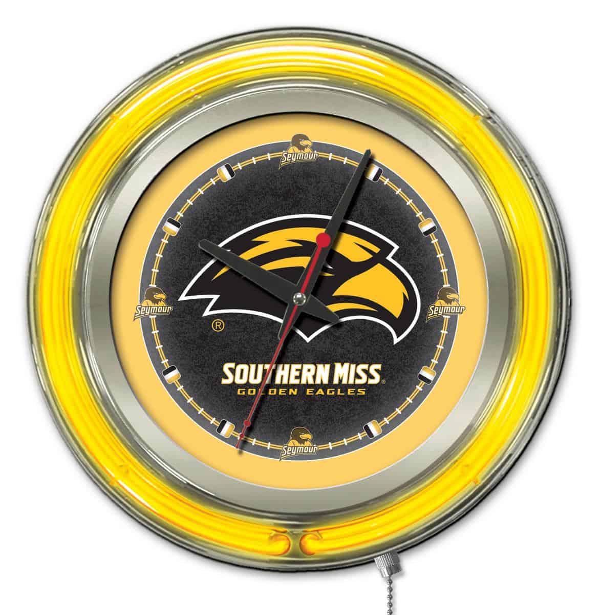University of Southern Mississippi 15-Inch Neon Logo Clock in Chrome