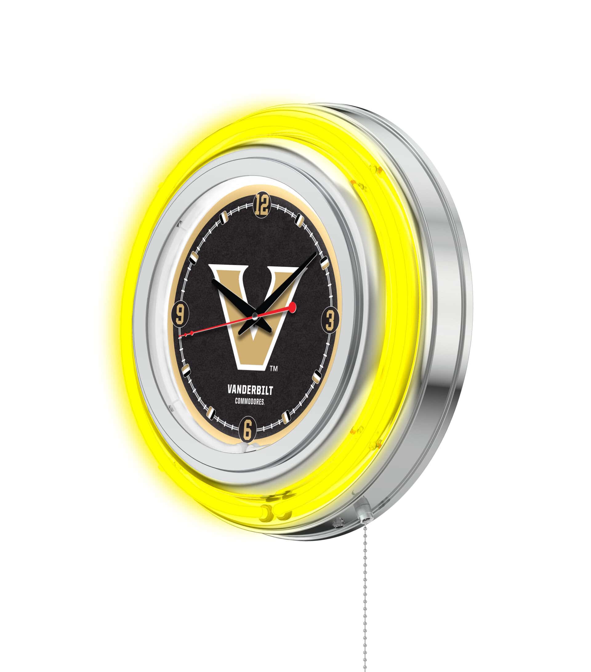Vanderbilt University 15-Inch Neon Logo Clock in Chrome